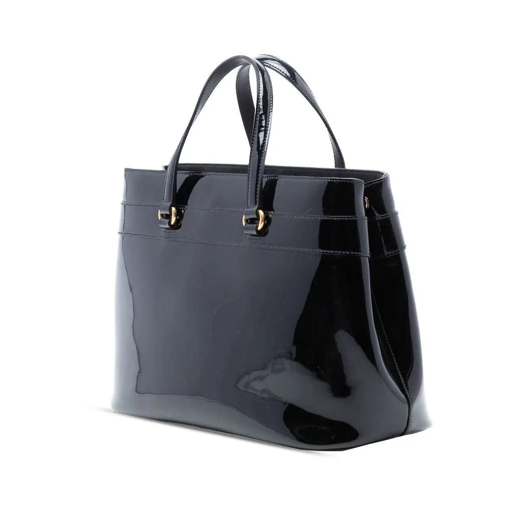 Gucci Patent Bright Bit Satchel Black Leather Good - Back View