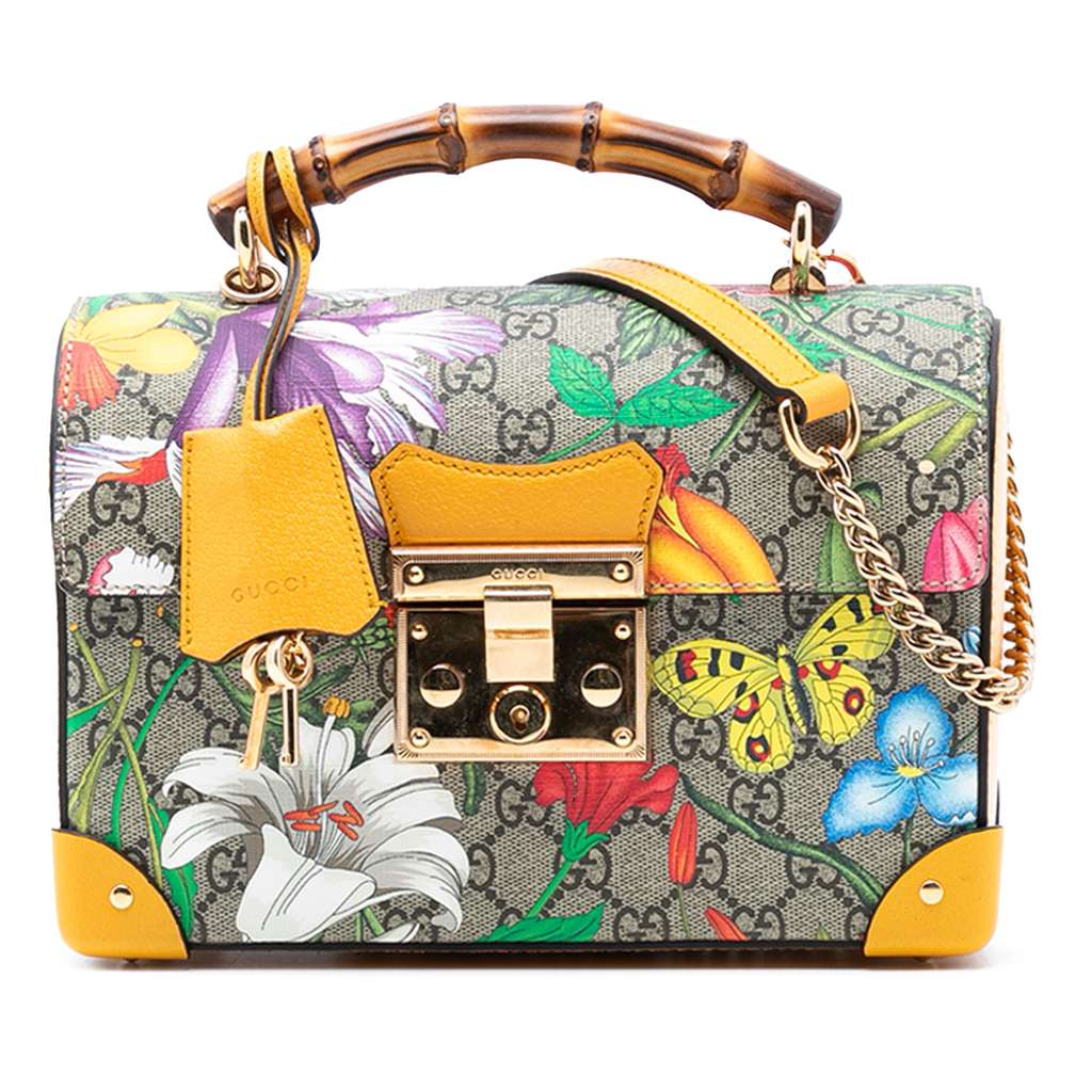 Gucci Small GG Supreme Flora Bamboo Padlock Satchel