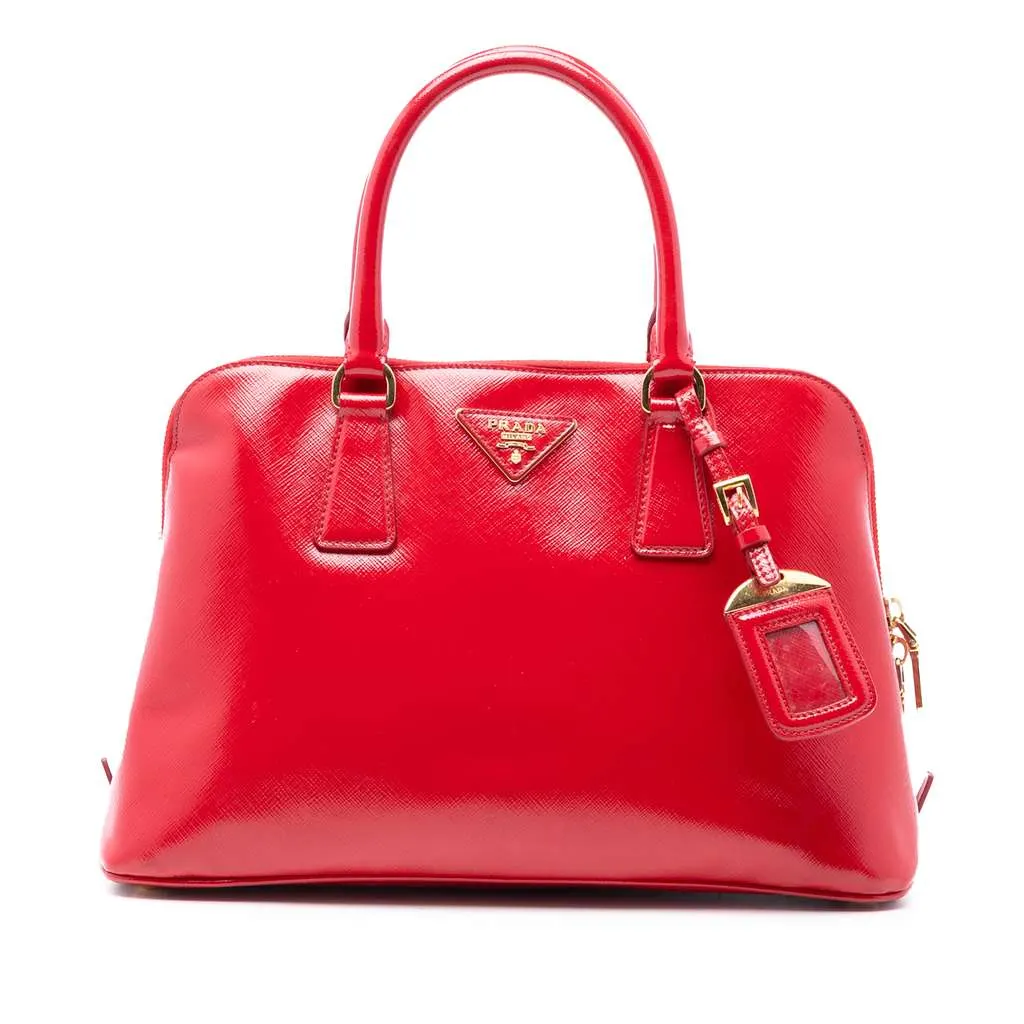 Prada Medium Saffiano Vernice Promenade Satchel Red Leather Very good - Front View