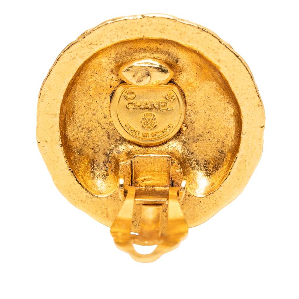 Chanel Gold Plated CC Round Clip On Earrings - 3
