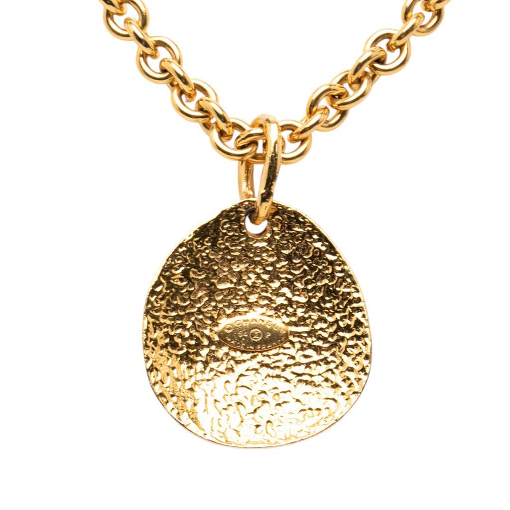 Chanel Gold Plated CC Quilted Oval Pendant Necklace - 2