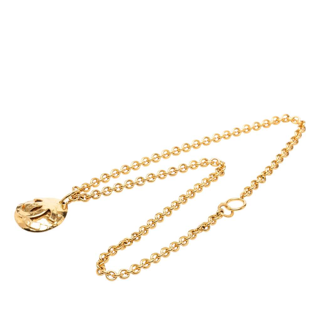 Chanel Gold Plated CC Quilted Oval Pendant Necklace - 5