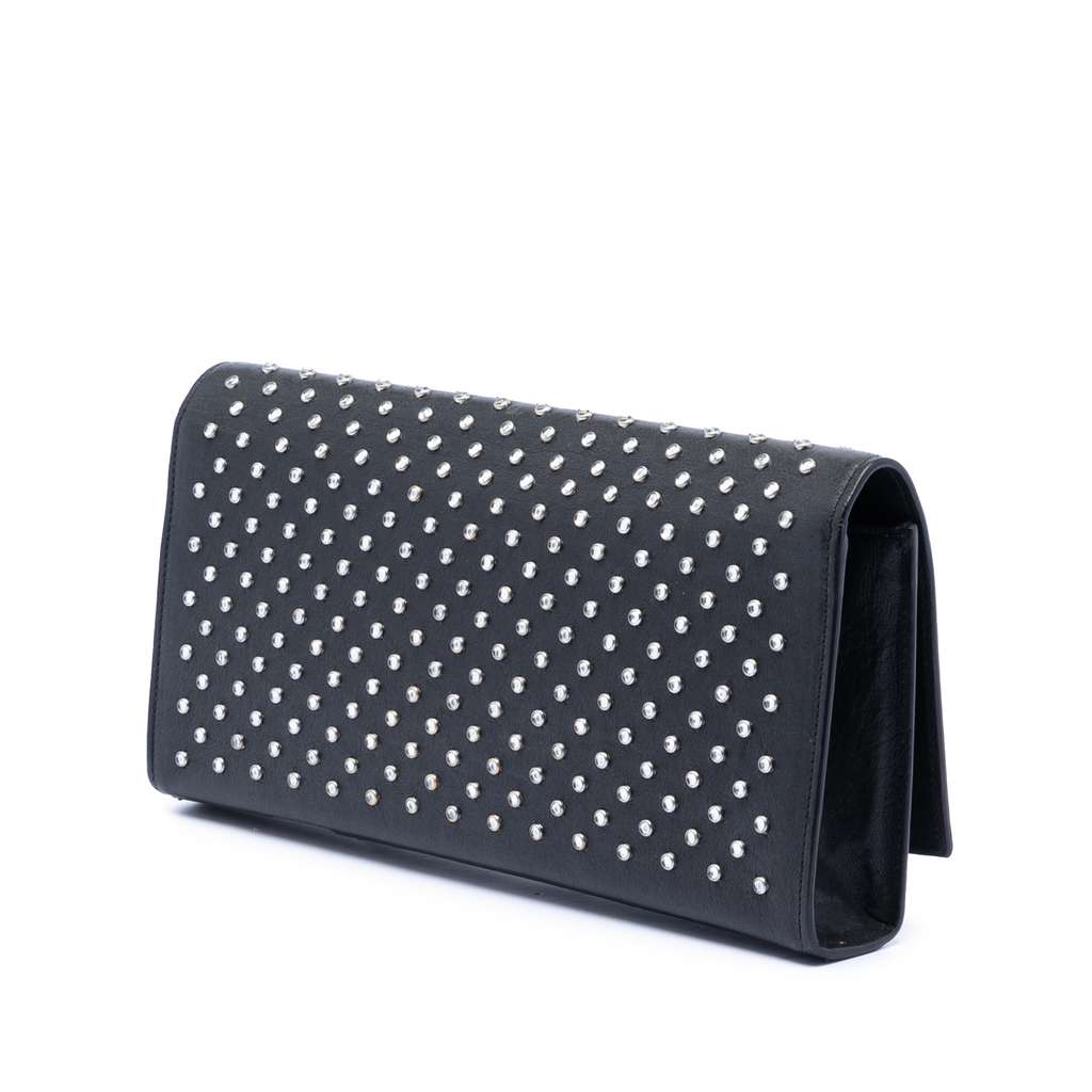 Saint Laurent Leather Monogram Crystal Studded Cassandre Clutch - 2