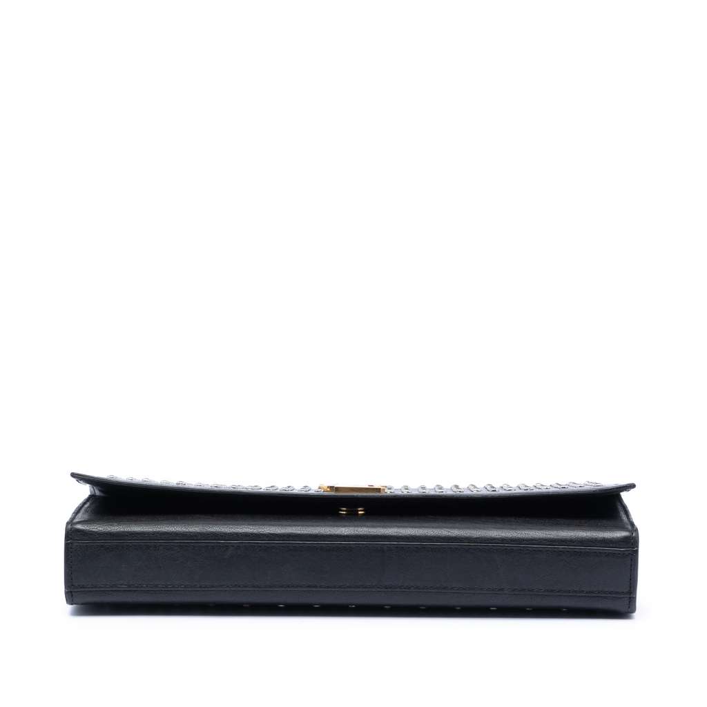 Saint Laurent Leather Monogram Crystal Studded Cassandre Clutch - 3
