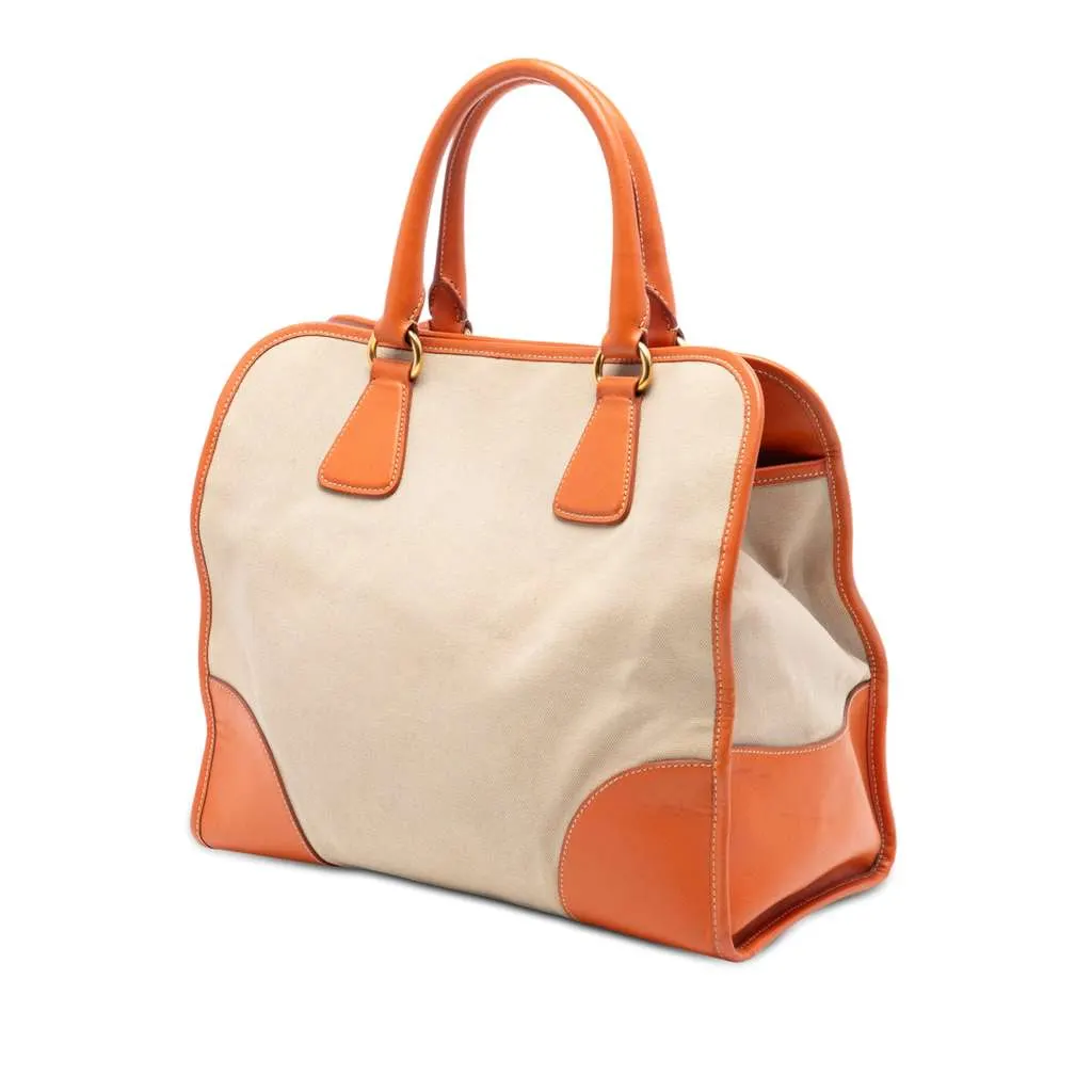 Prada Saffiano Trimmed Canvas Canapa Satchel Brown Canvas Very good - Back View