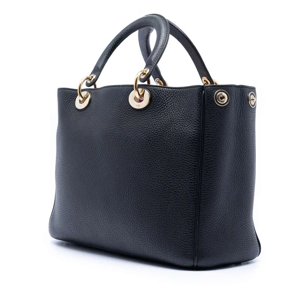 Dior Medium Pebbled Calfskin Diorissimo Satchel Black Leather Good - Back View