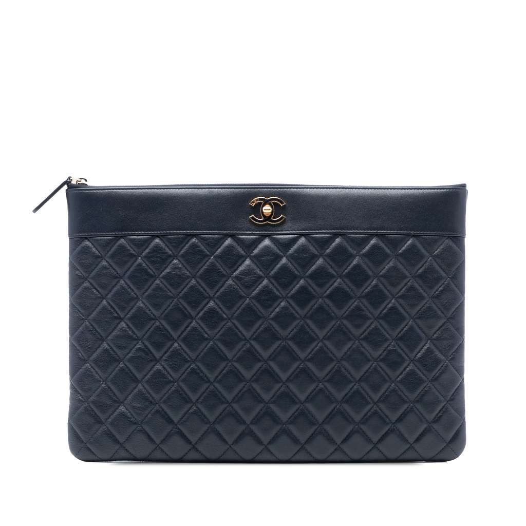 Chanel Large Quilted Sheepskin Mademoiselle O Case Clutch