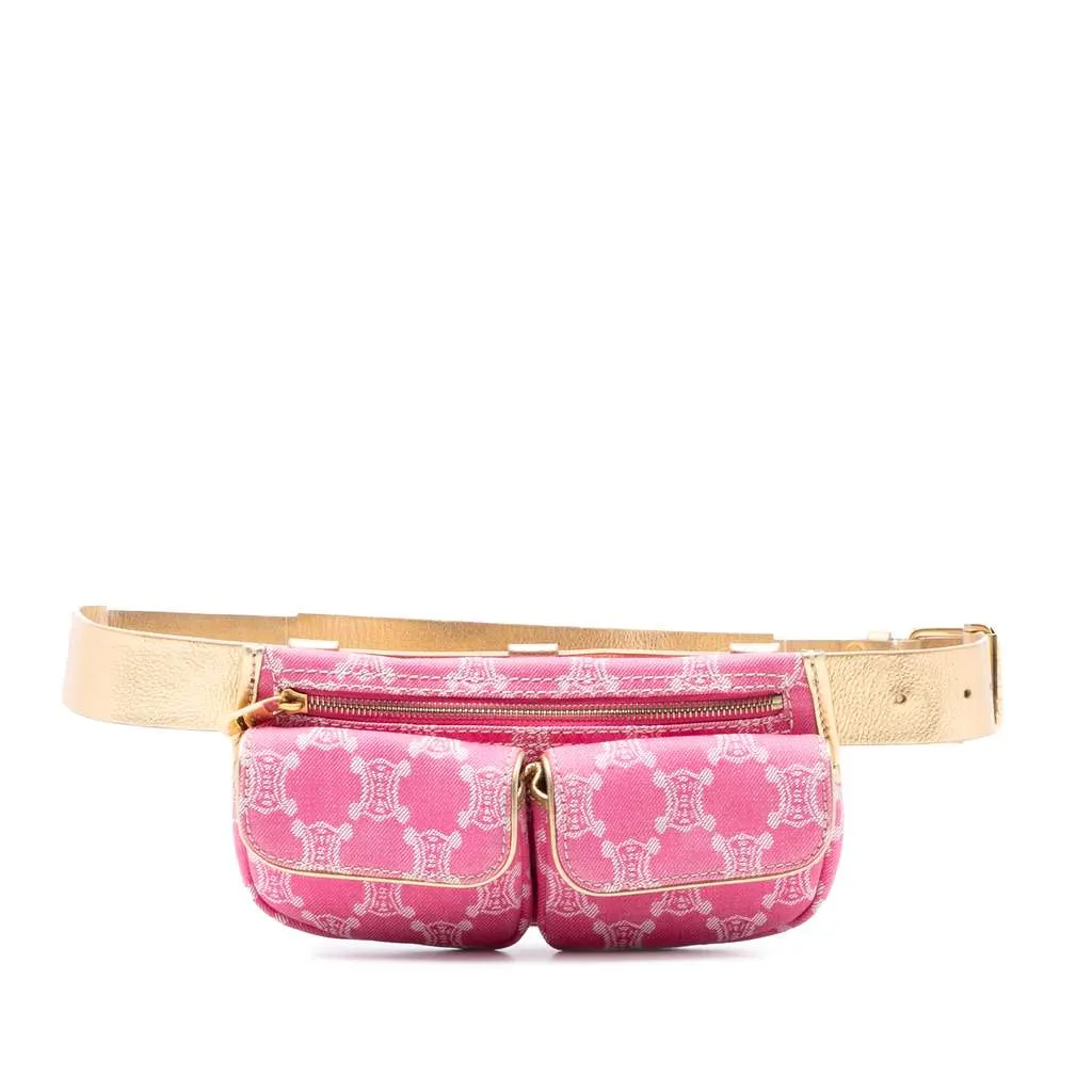 Celine Macadam Denim Double Pocket Belt Bag Pink Denim Very good - Front View