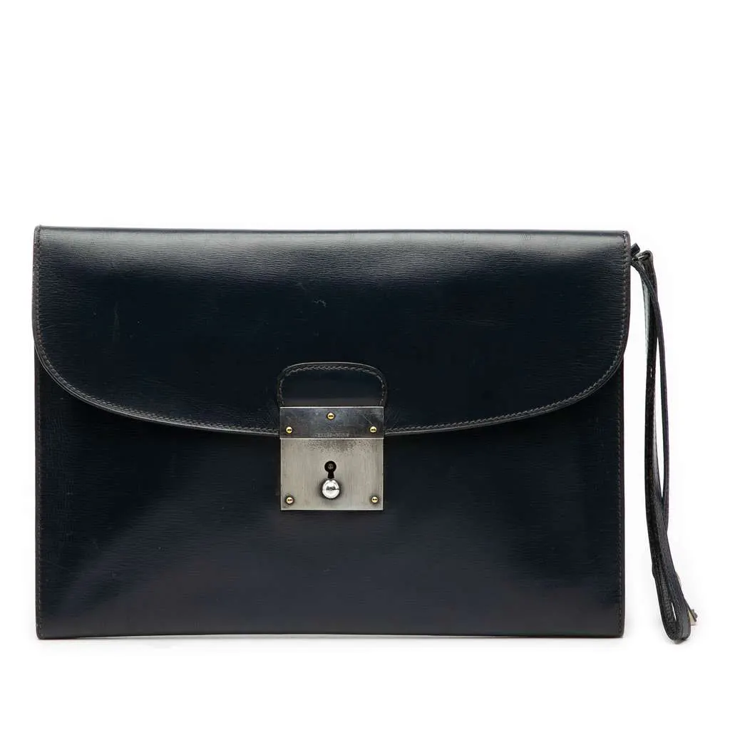 Hermès Box Calf Kirius Clutch Black Leather Good - Front View