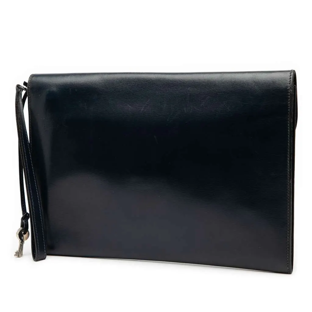 Hermès Box Calf Kirius Clutch Black Leather Good - Back View