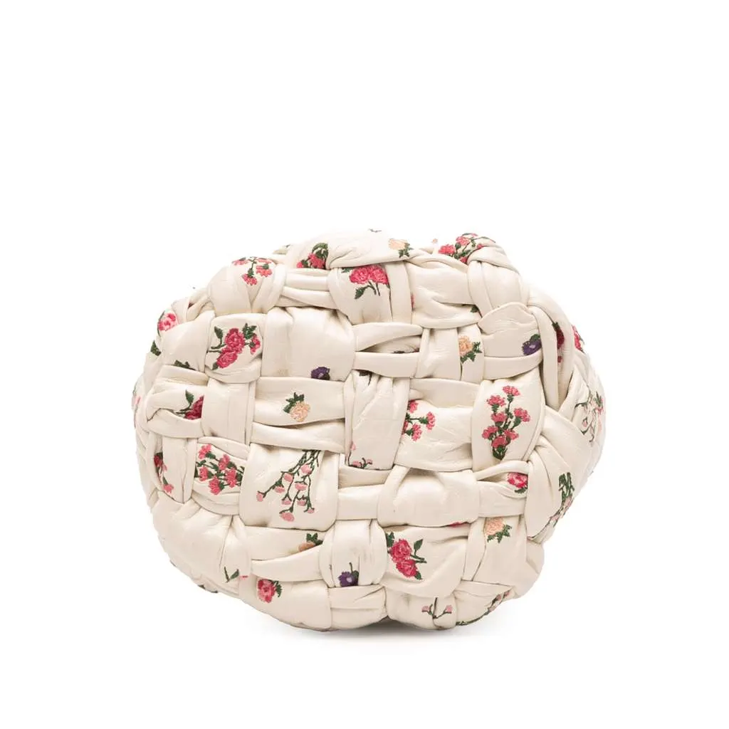Bottega Veneta Small Floral Printed Leather Intrecciato Kalimero Bucket Bag White Leather Very good - Inside View