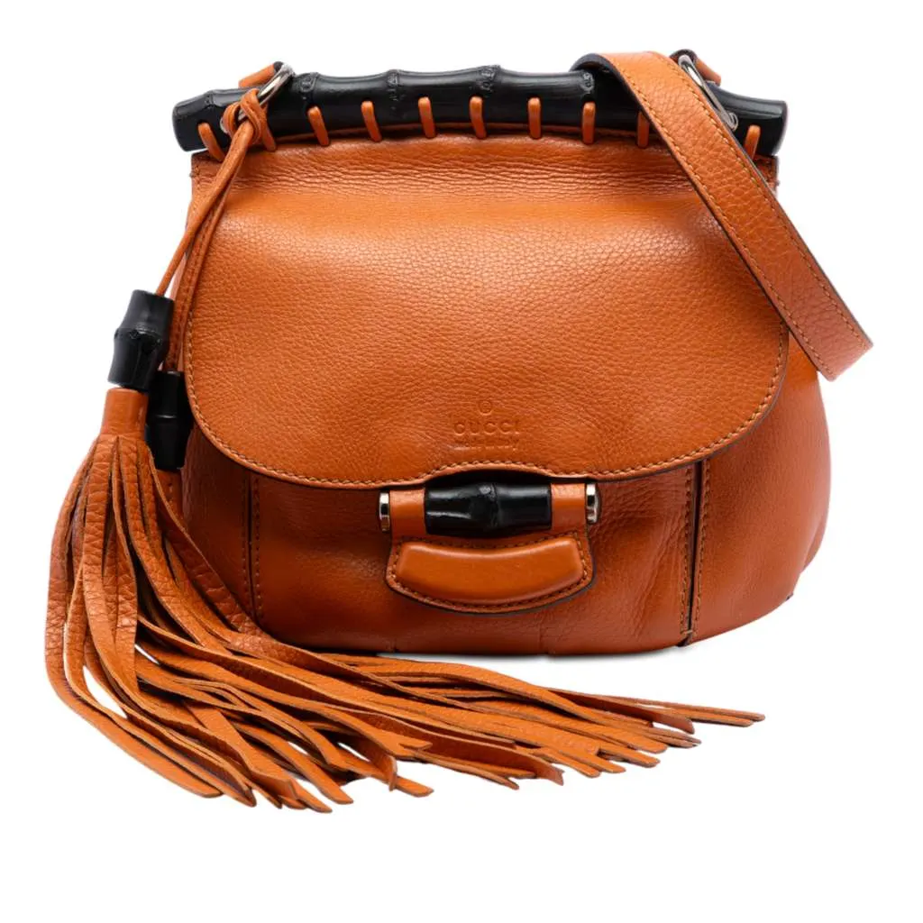 Gucci Small Leather Bamboo Nouveau Fringe Crossbody Orange Leather Very good - Front View