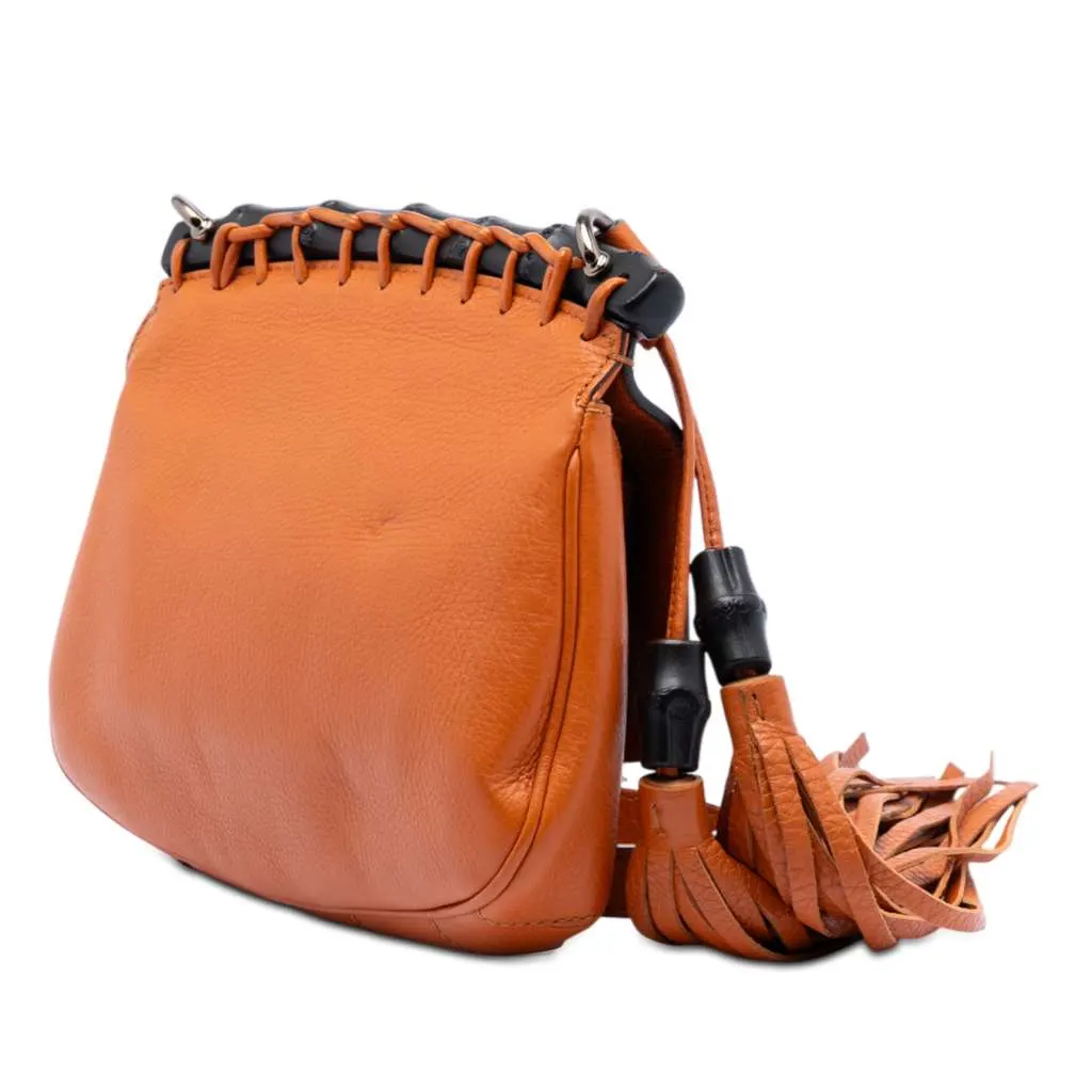 Gucci Small Leather Bamboo Nouveau Fringe Crossbody Orange Leather Very good - Back View