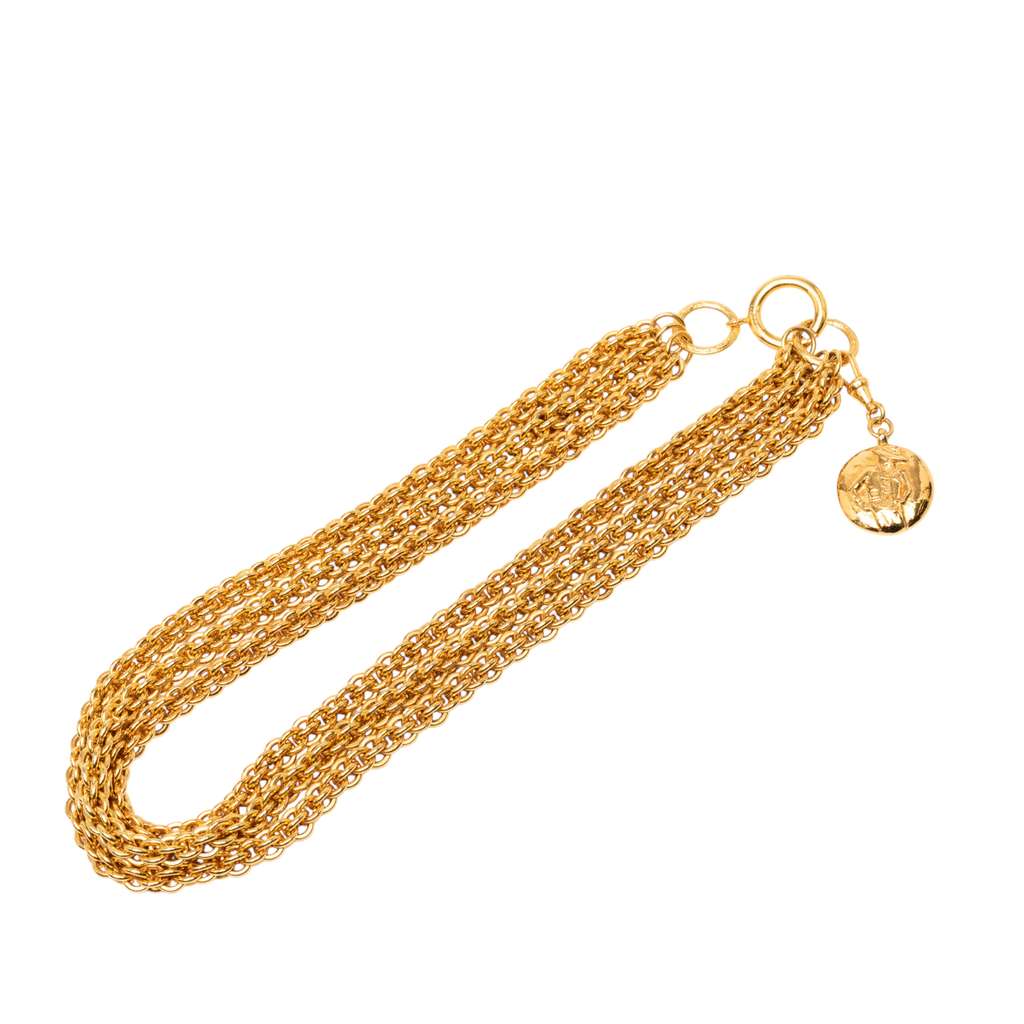 Chanel Gold Plated Triple Chain Mademoiselle Medallion Necklace