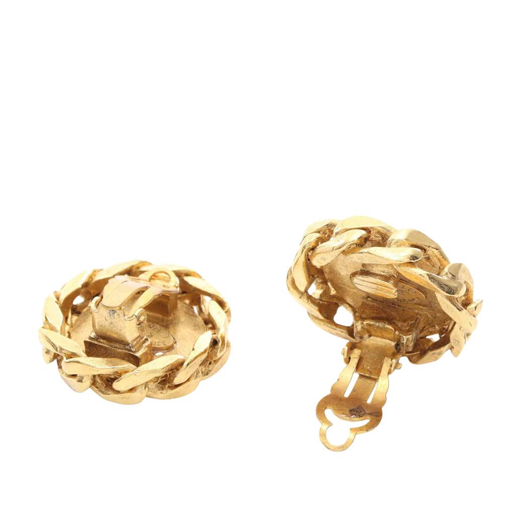 Chanel CC Gold Plated Rhinestone Round Clip On Earrings - 2