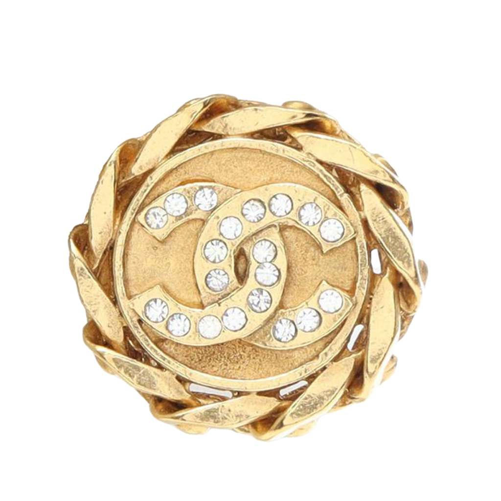 Chanel CC Gold Plated Rhinestone Round Clip On Earrings - 3