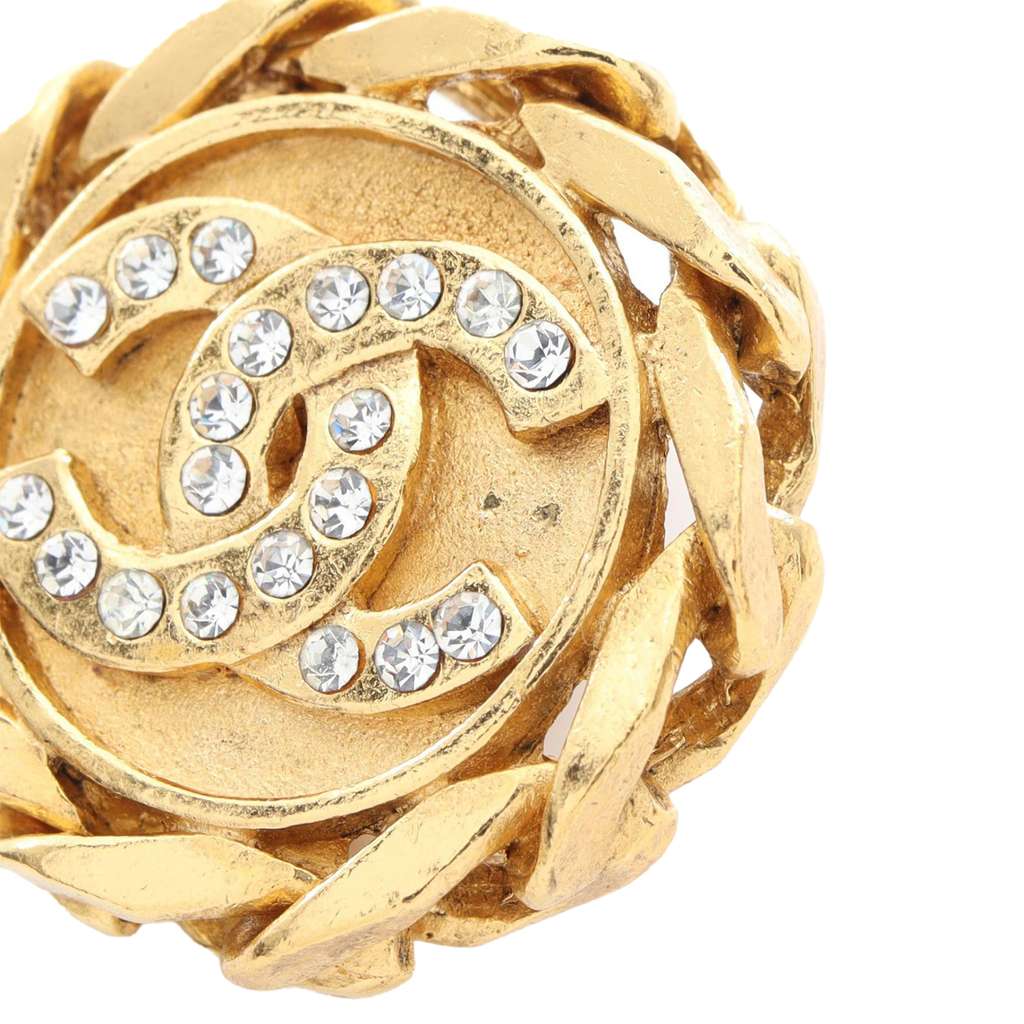 Chanel CC Gold Plated Rhinestone Round Clip On Earrings - 5