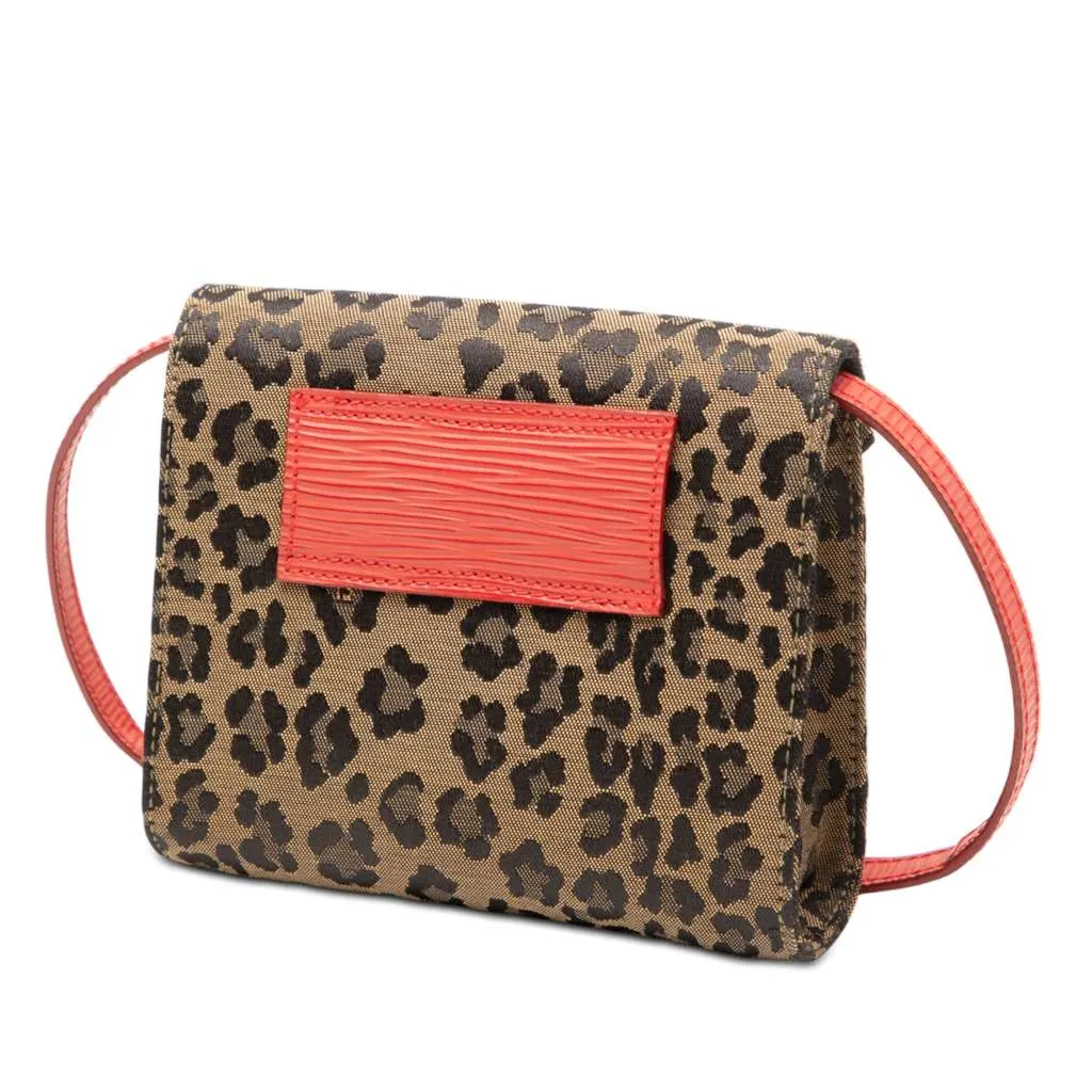Fendi Mini Leopard Print Canvas Flap Crossbody Brown Canvas Very good - Back View