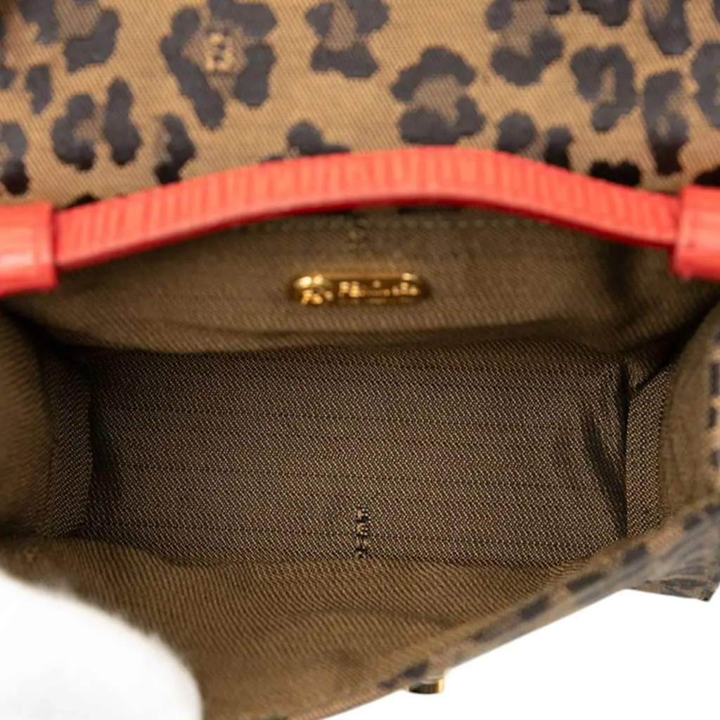 Fendi Mini Leopard Print Canvas Flap Crossbody Brown Canvas Very good - Model View