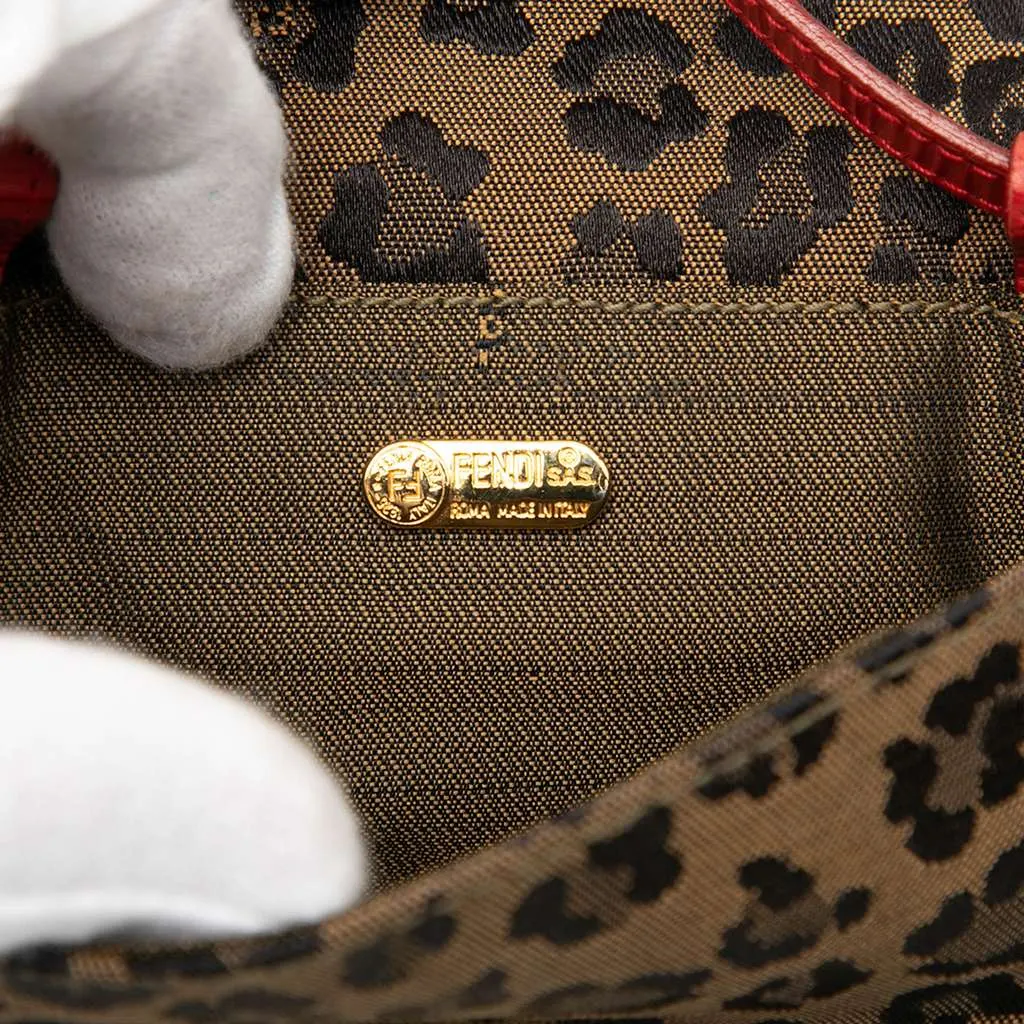 Fendi Mini Leopard Print Canvas Flap Crossbody Brown Canvas Very good - Box View