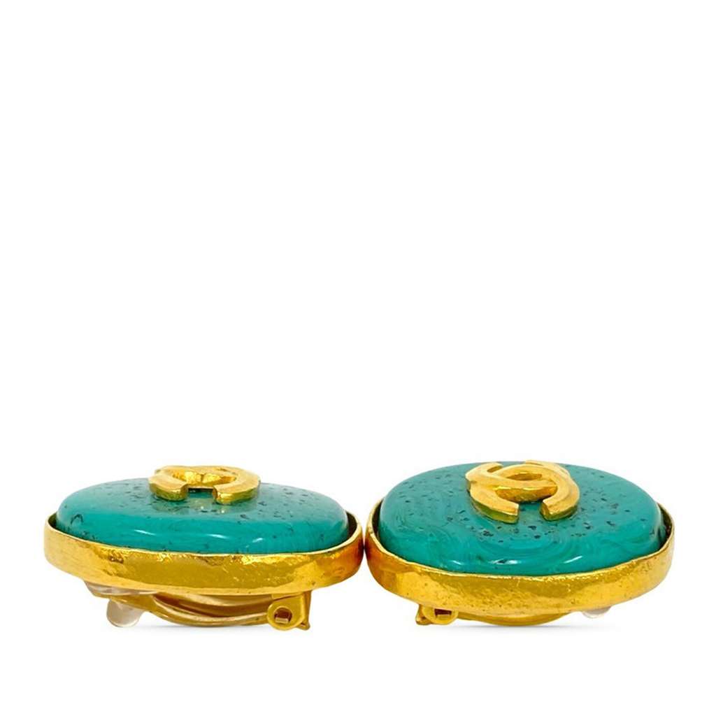 Chanel CC Gold Plated Stone Clip On Earrings - 3