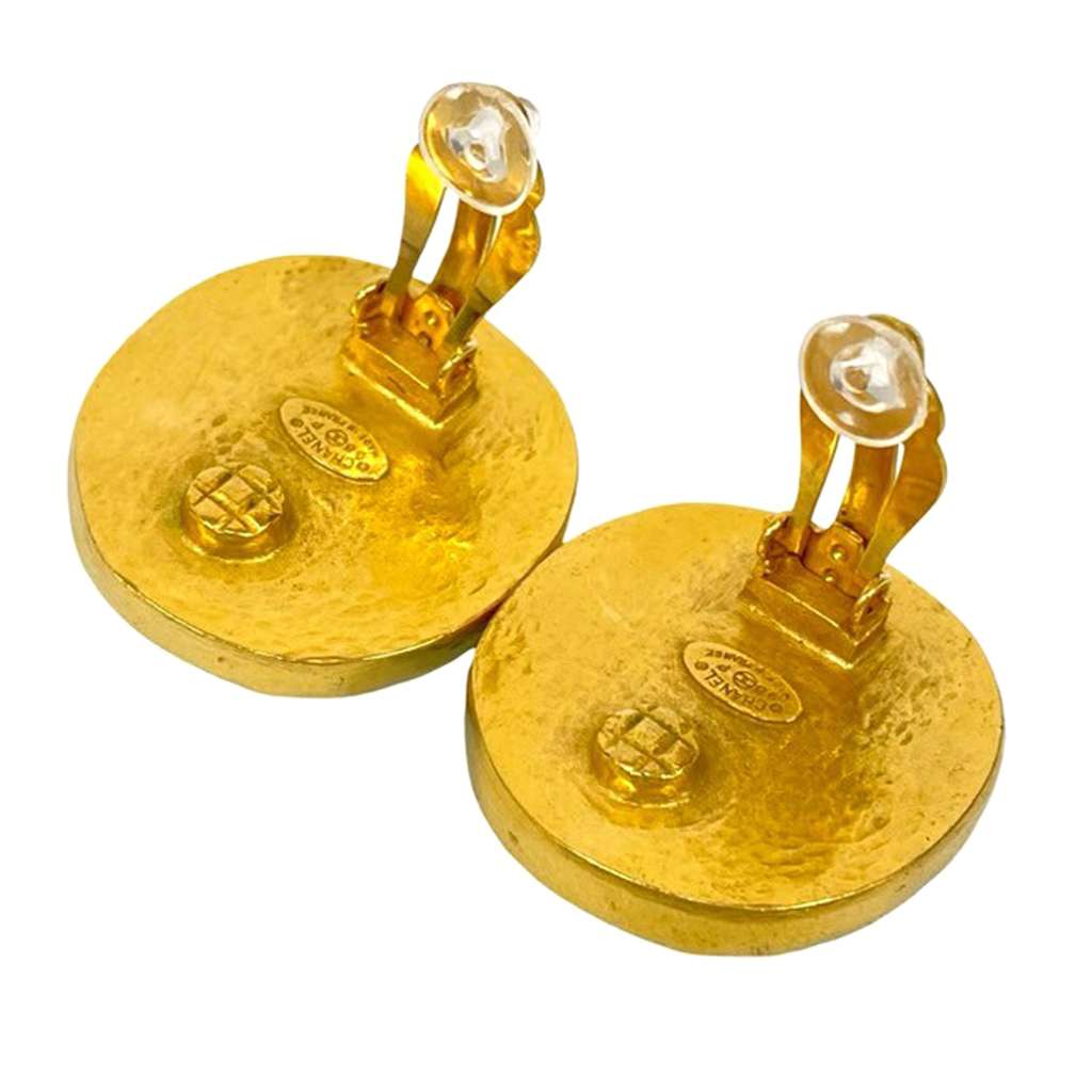 Chanel CC Gold Plated Stone Clip On Earrings - 4