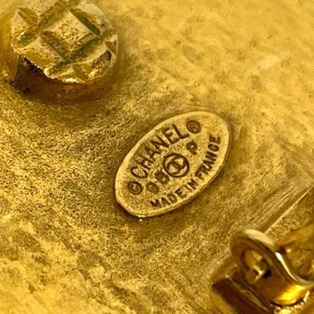 Chanel CC Gold Plated Stone Clip On Earrings - 5