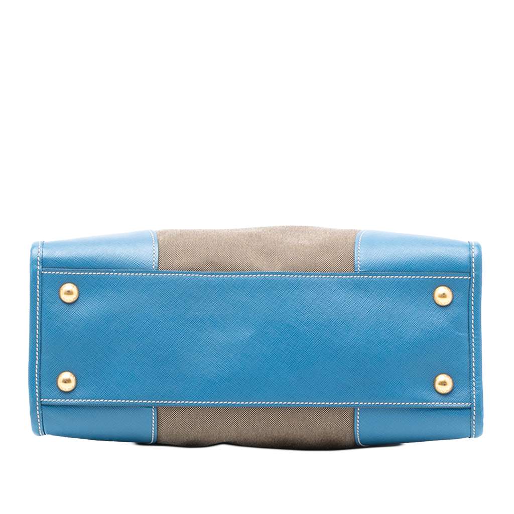 Prada Saffiano Trimmed Canvas Canapa Logo Double Zip Satchel - 3