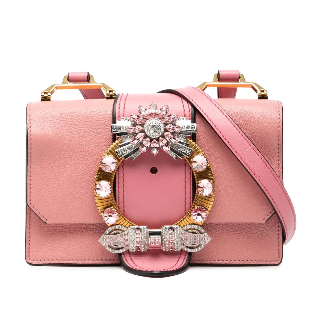 Miu Miu Goatskin Madras Soft Calf Crystal Embellished Crossbody