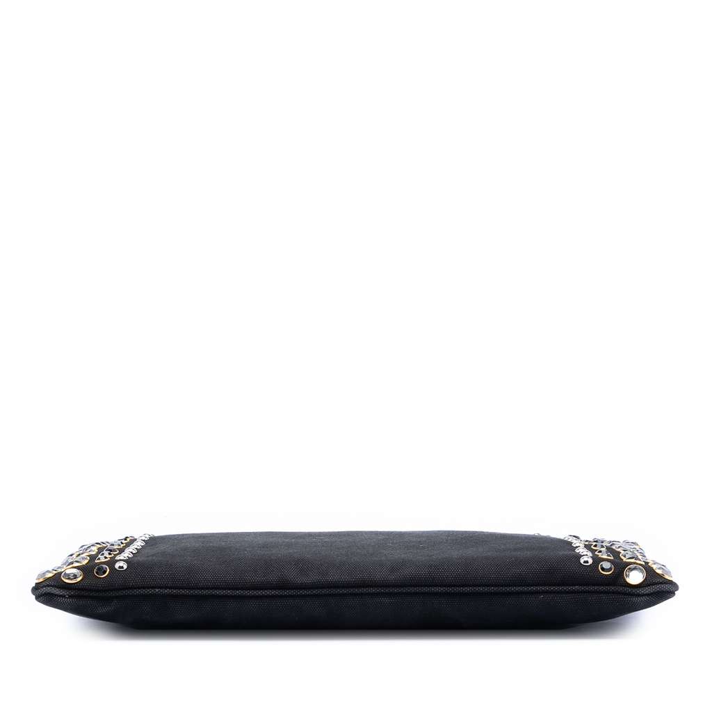 Prada Canvas Canapa Studded Vernice Clutch - 3