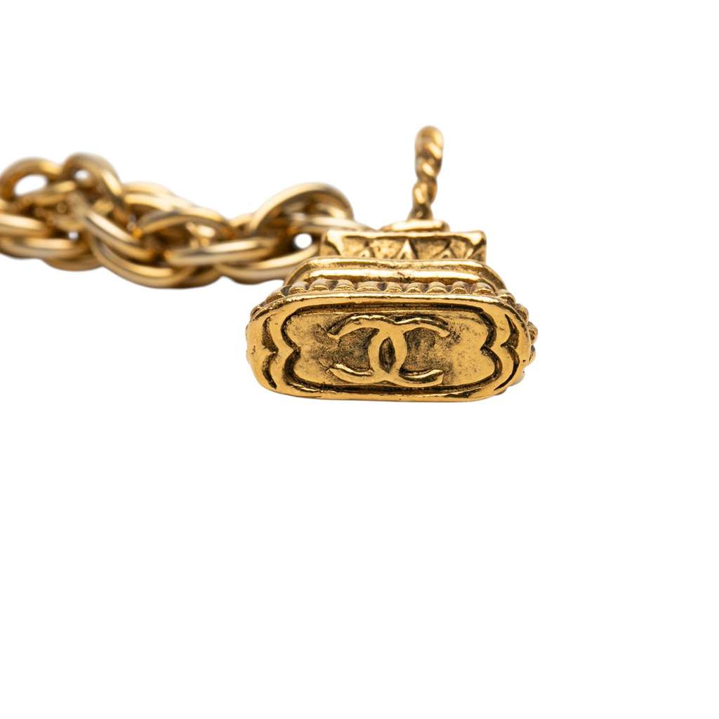 Chanel Gold Plated CC Logo Charm Station Necklace - 4