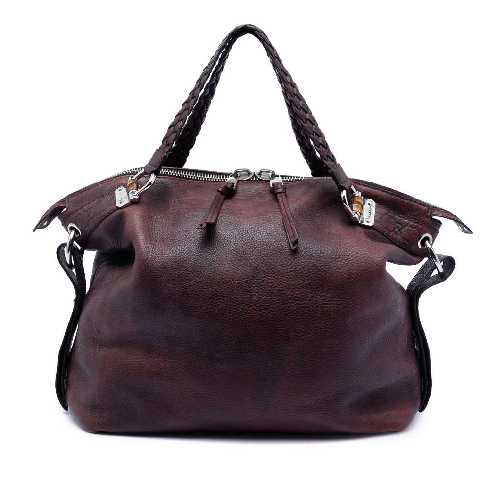 Gucci Large Leather Bamboo Bar Tote