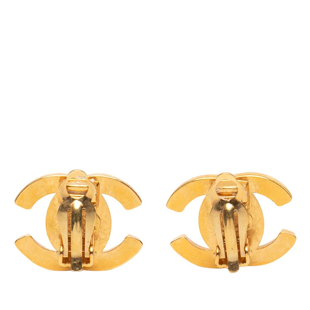 Chanel CC Gold Plated Turn Lock Clip on Earrings - 2