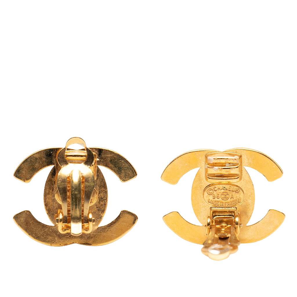 Chanel CC Gold Plated Turn Lock Clip on Earrings - 3