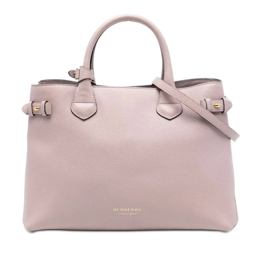 Burberry Medium Leather and House Check Banner Satchel Pink Leather Very good - Front View