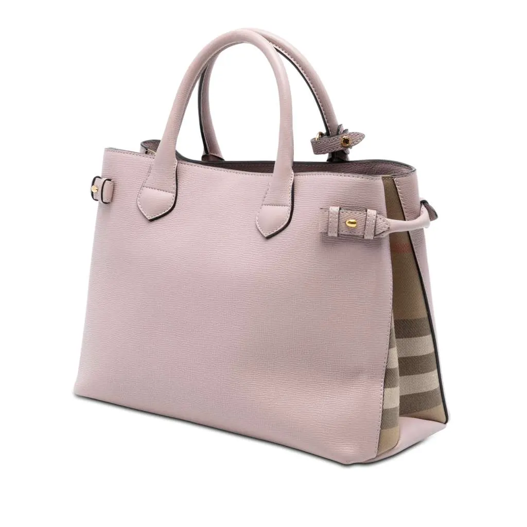 Burberry Medium Leather and House Check Banner Satchel Pink Leather Very good - Back View