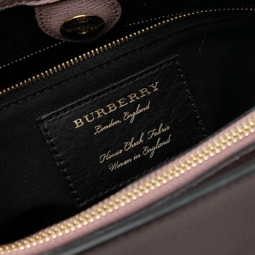 Burberry Medium Leather and House Check Banner Satchel Pink Leather Very good - Box View