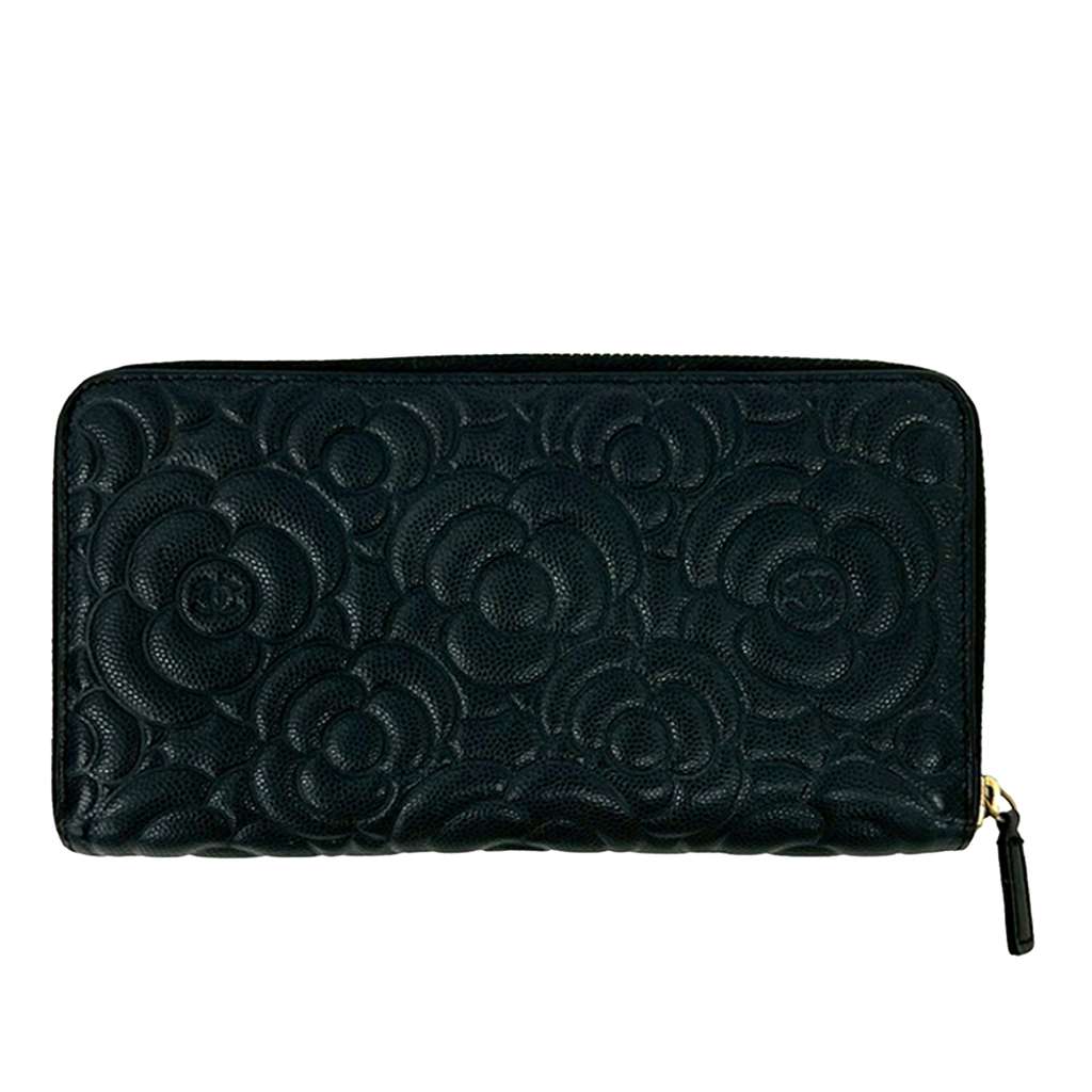 Chanel CC Embossed Caviar Camellia Zip Around Wallet - 4