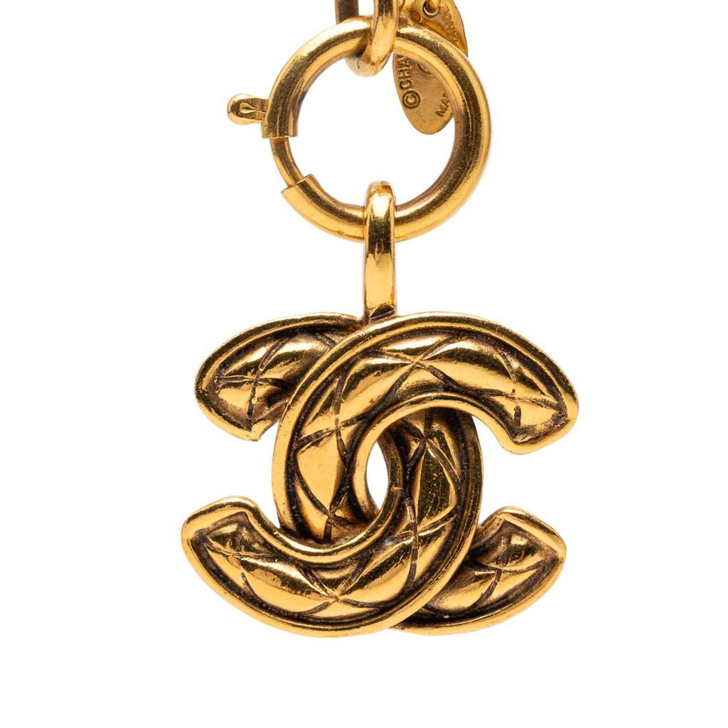 Chanel Gold Plated Quilted CC Pendant Necklace