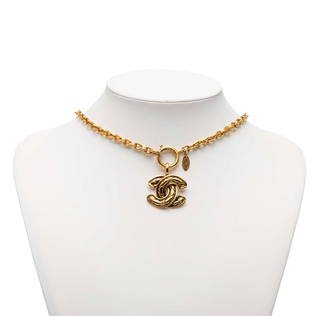 Chanel Gold Plated Quilted CC Pendant Necklace - 5