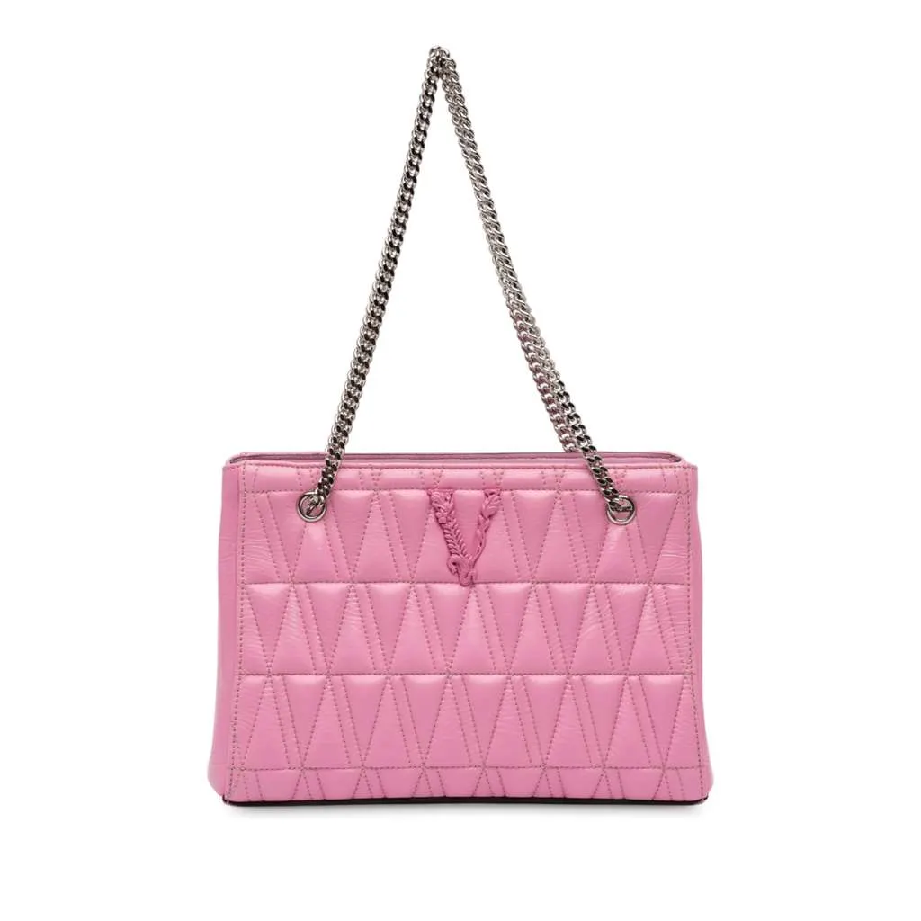Versace Quilted Leather Virtus Tote Pink Leather Very good - Front View