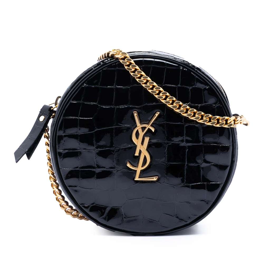 Saint Laurent Croc Embossed Patent Round Vinyle Camera Bag