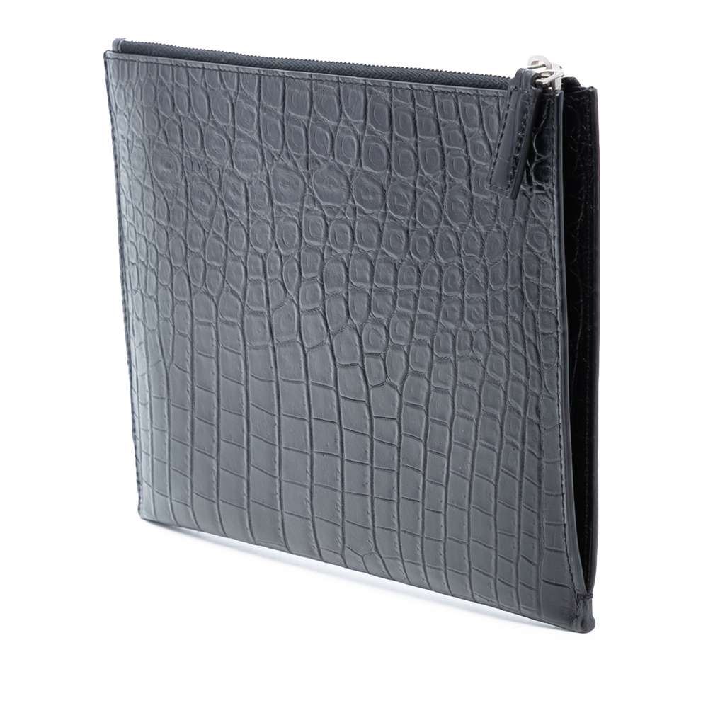 Saint Laurent Croc Embossed Leather Clutch - 2