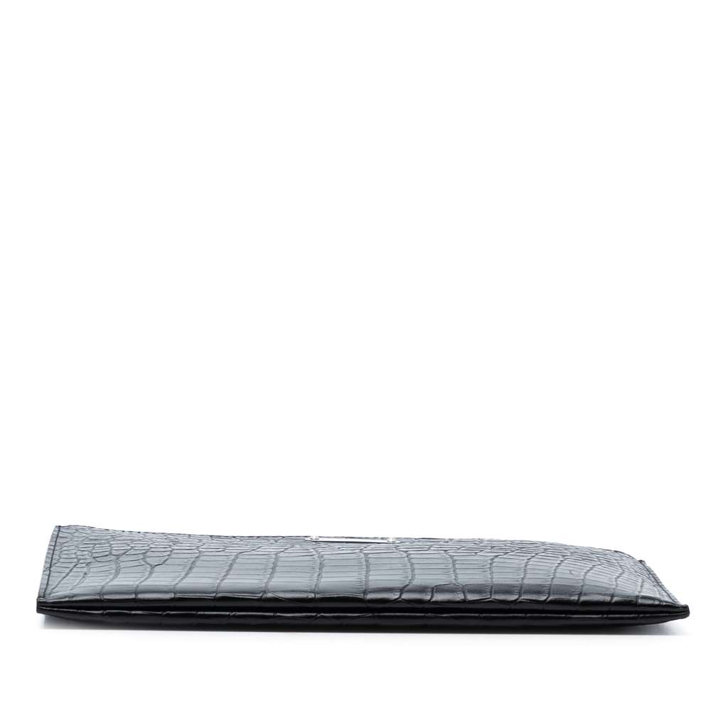 Saint Laurent Croc Embossed Leather Clutch - 3