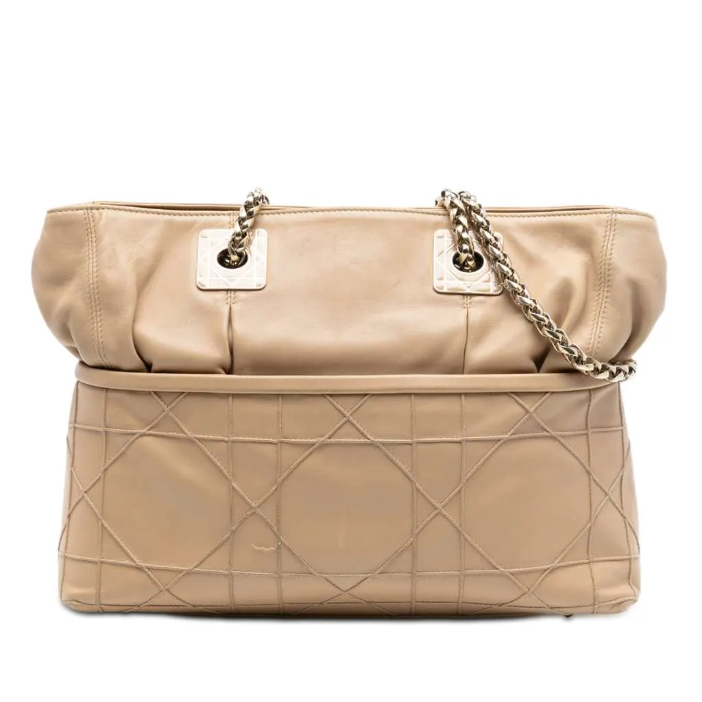 Dior Lambskin Cannage Granville Chain Tote Brown Leather Good - Front View