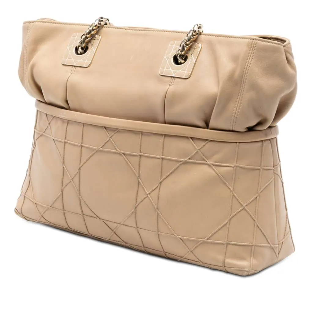 Dior Lambskin Cannage Granville Chain Tote Brown Leather Good - Back View