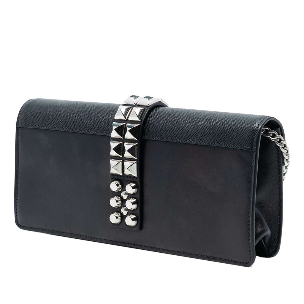 Prada City Calfskin and Saffiano Studded Elektra Clutch with Chain - 2