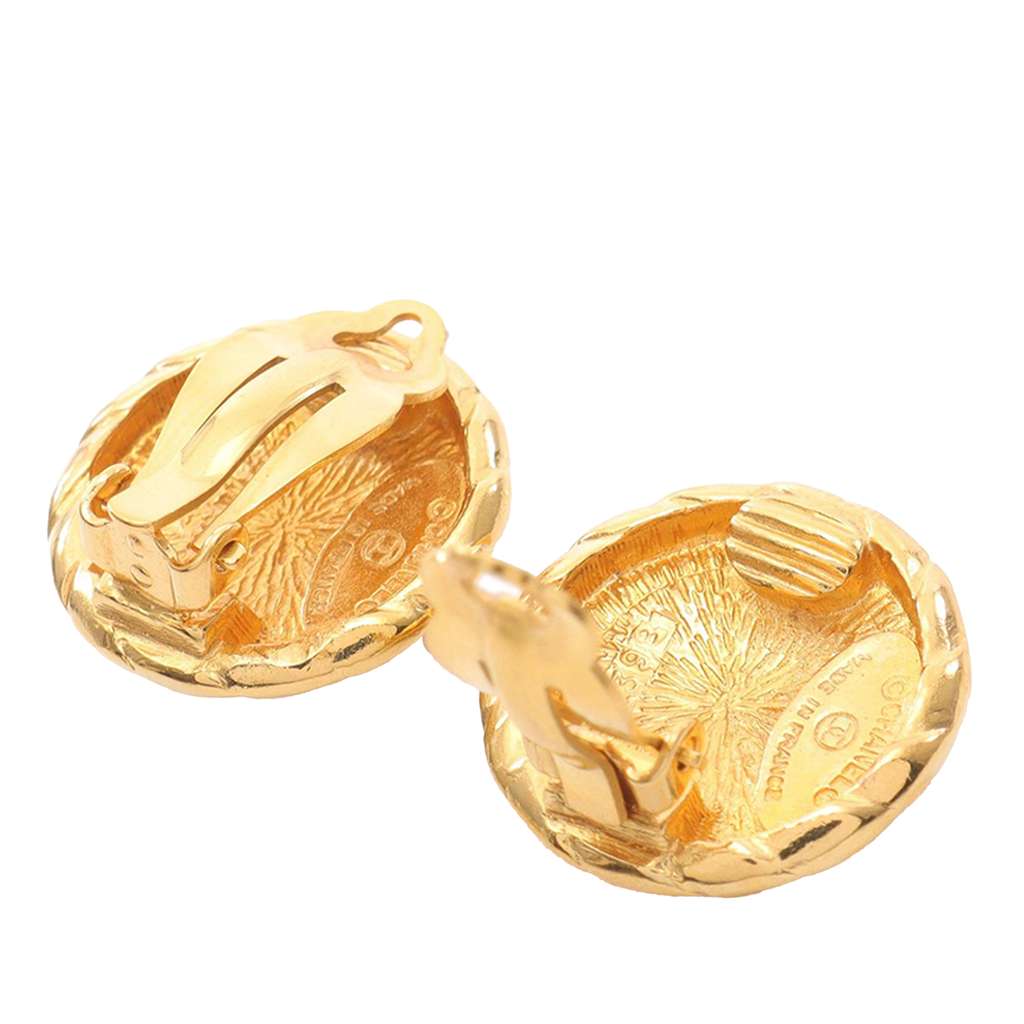 Chanel CC Gold Plated Round Clip On Earrings - 2
