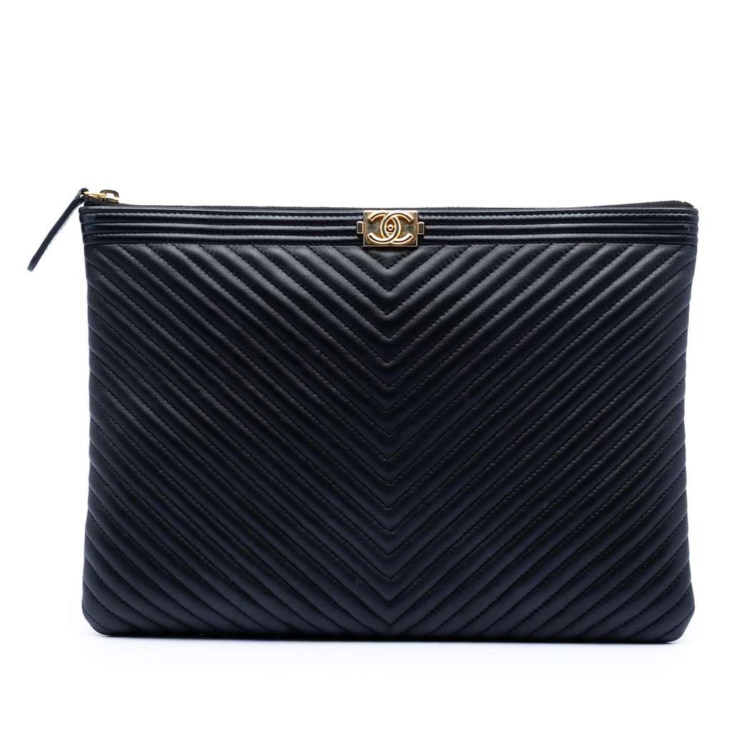 Chanel Medium Chevron Lambskin Boy O Case Clutch