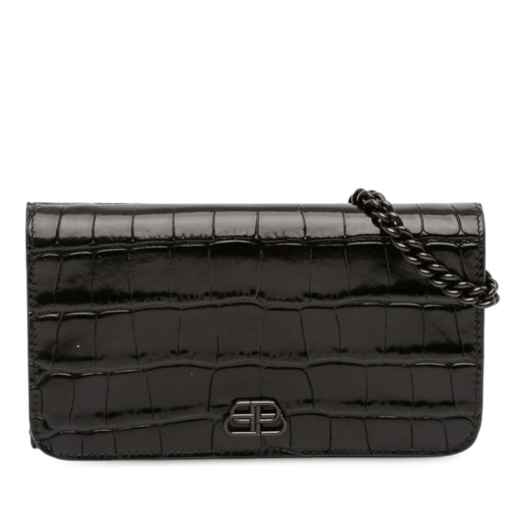 Balenciaga Croc Embossed Leather BB Phone Holder with Chain